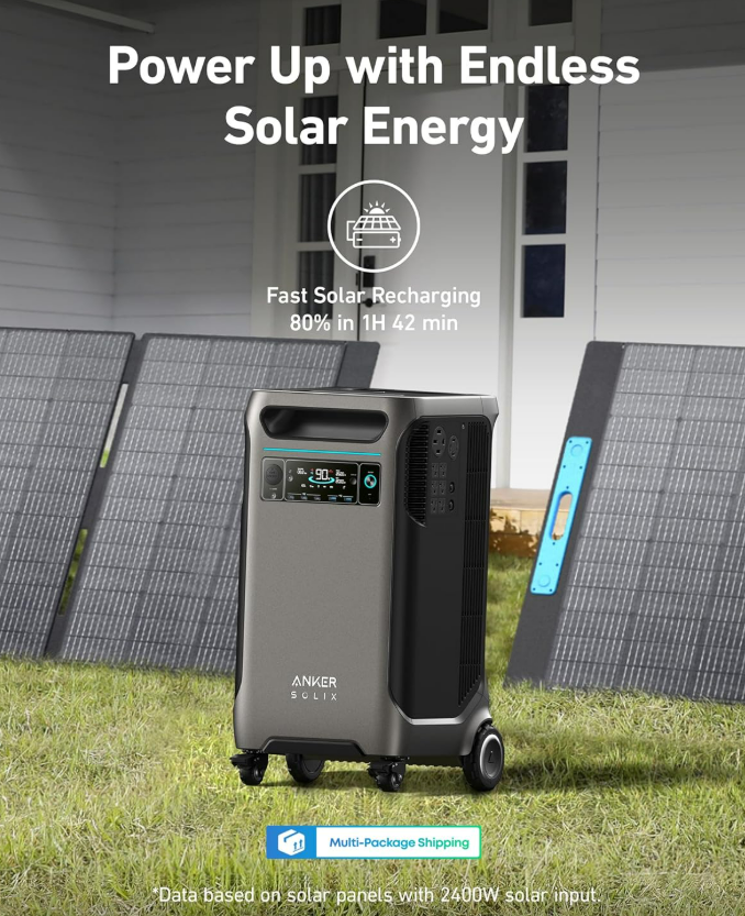 Anker SOLIX F3800 solar charging setup with portable panels