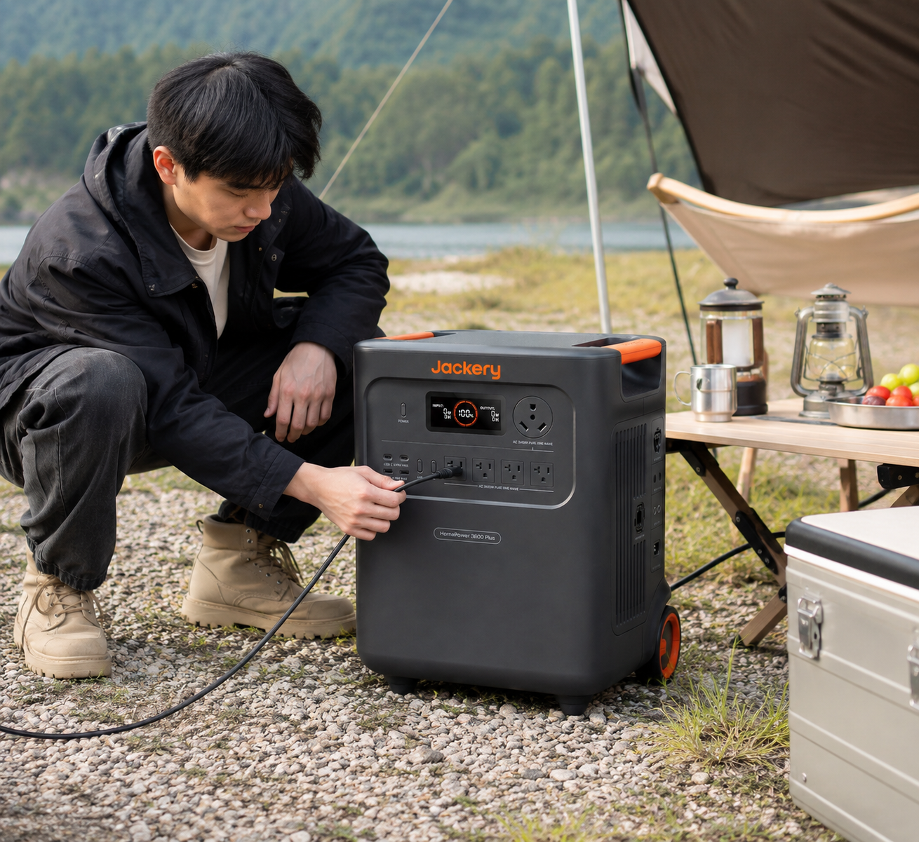 Jackery HomePower 3600 Plus rolls like a carry-on with wheels and handle