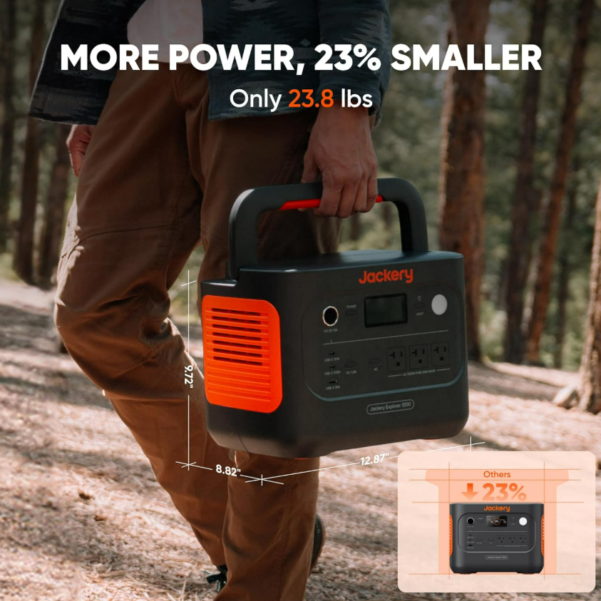 Jackery Explorer 1000 v2 compact size and 23.8 lb weight graphic