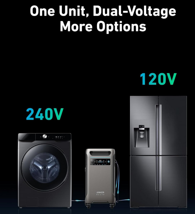 Anker SOLIX F3800 dual voltage support for 120V and 240V appliances