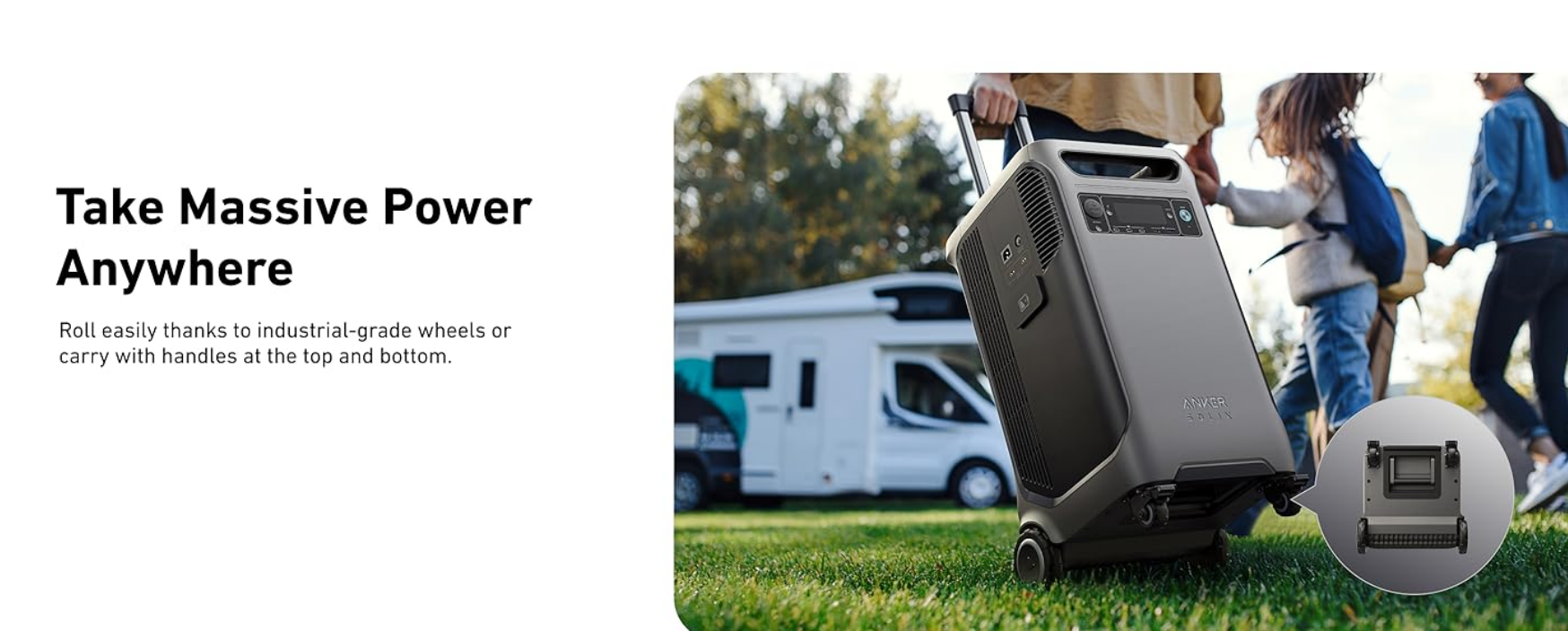 Anker SOLIX F3800 rolling design for RV and outdoor power