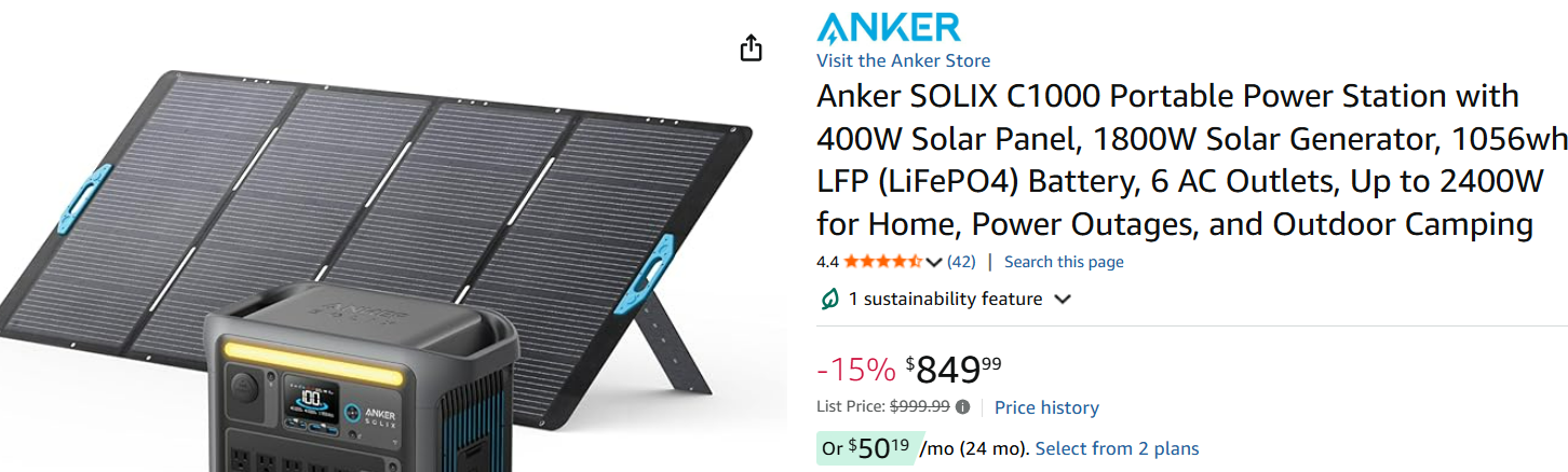 Anker SOLIX C1000 built in LED light for outdoor and outage use